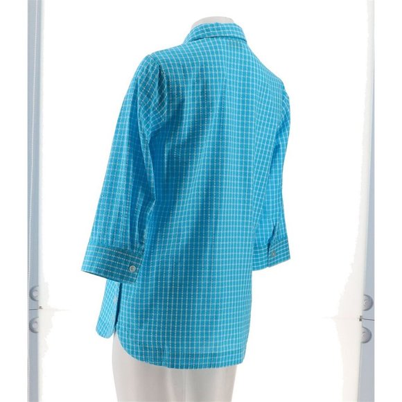 NWT JOAN RIVERS TEXTURED BUTTON FRONT SHIRT W/SIDE BUTTONS AQUA XS - Picture 4 of 12